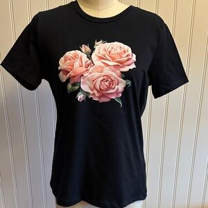 Bella Canvas Black Tee with Pink Rose Graphic